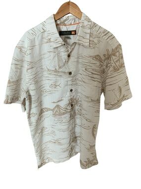Quiksilver Beige and Tan Short Sleeve Hawaiian Button-Down Shirt